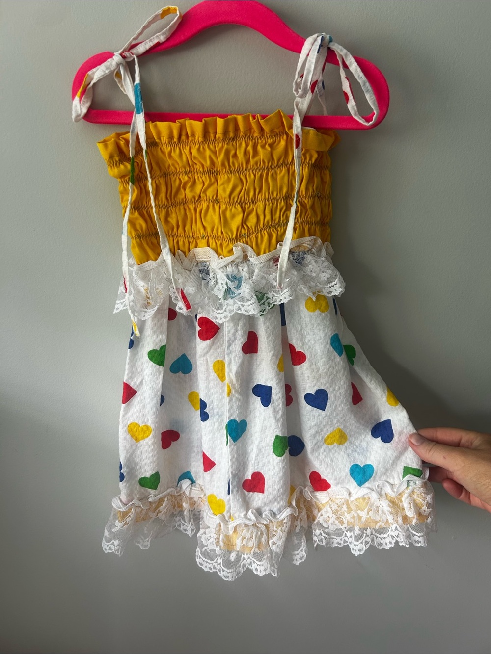 VINTAGE Toddler Yellow Multi Heart Print Sundress Unbranded No tag fits like 2t